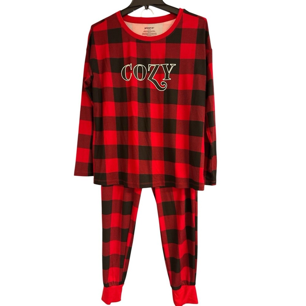 Joyspun 2pc  Pajama Set Womens Sz S  (4-6) Red Plaid Pajamas Pockets Holidays